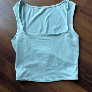 Light‎ blue Square Neck Sleeveless Crop Top Casual Everyday Basic